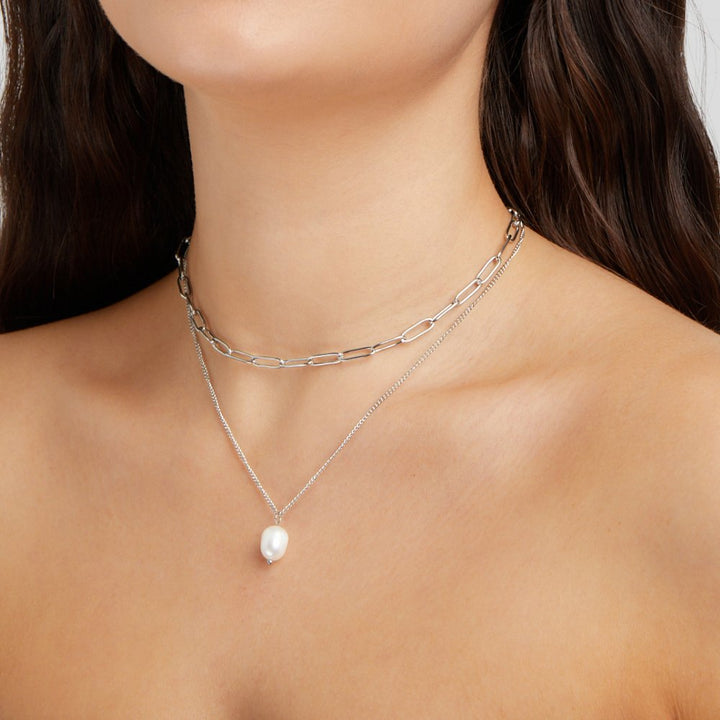 ANGELA PEARL SILVER NECKLACE