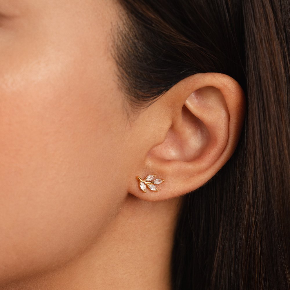 CRYSTAL LEAF STUD EARRINGS