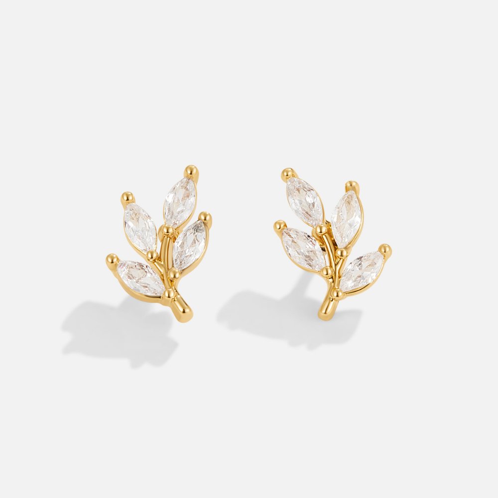 CRYSTAL LEAF STUD EARRINGS