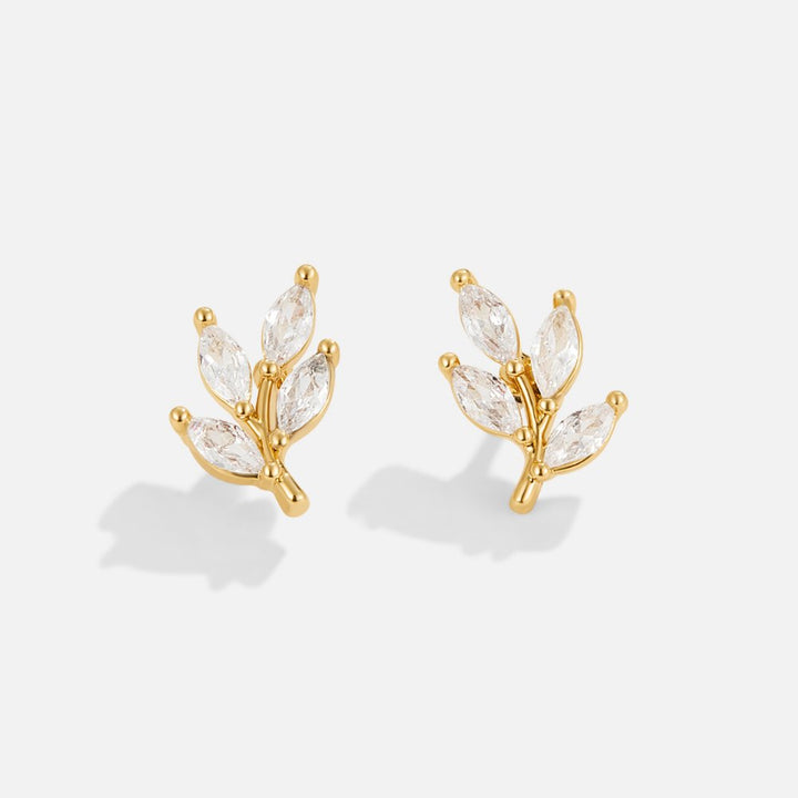 CRYSTAL LEAF STUD EARRINGS