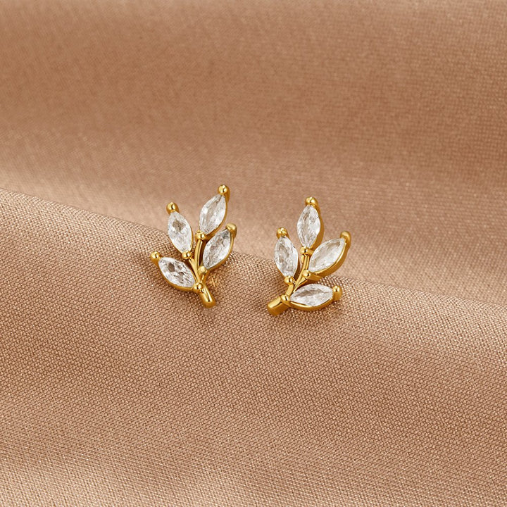 CRYSTAL LEAF STUD EARRINGS