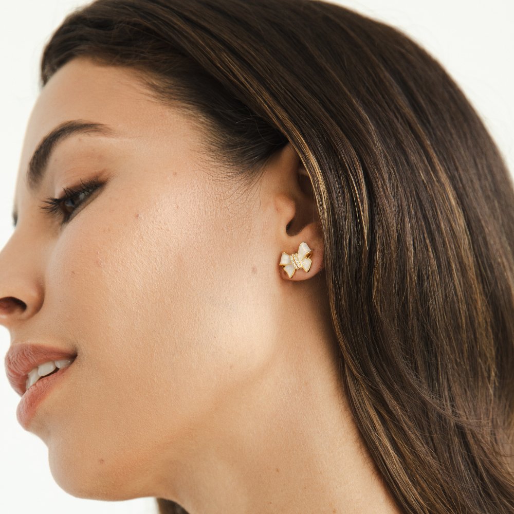CRYSTAL WHITE BOW EARRINGS