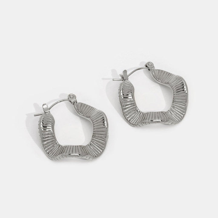 GEOMETRIC WAVE SILVER HOOP EARRINGS