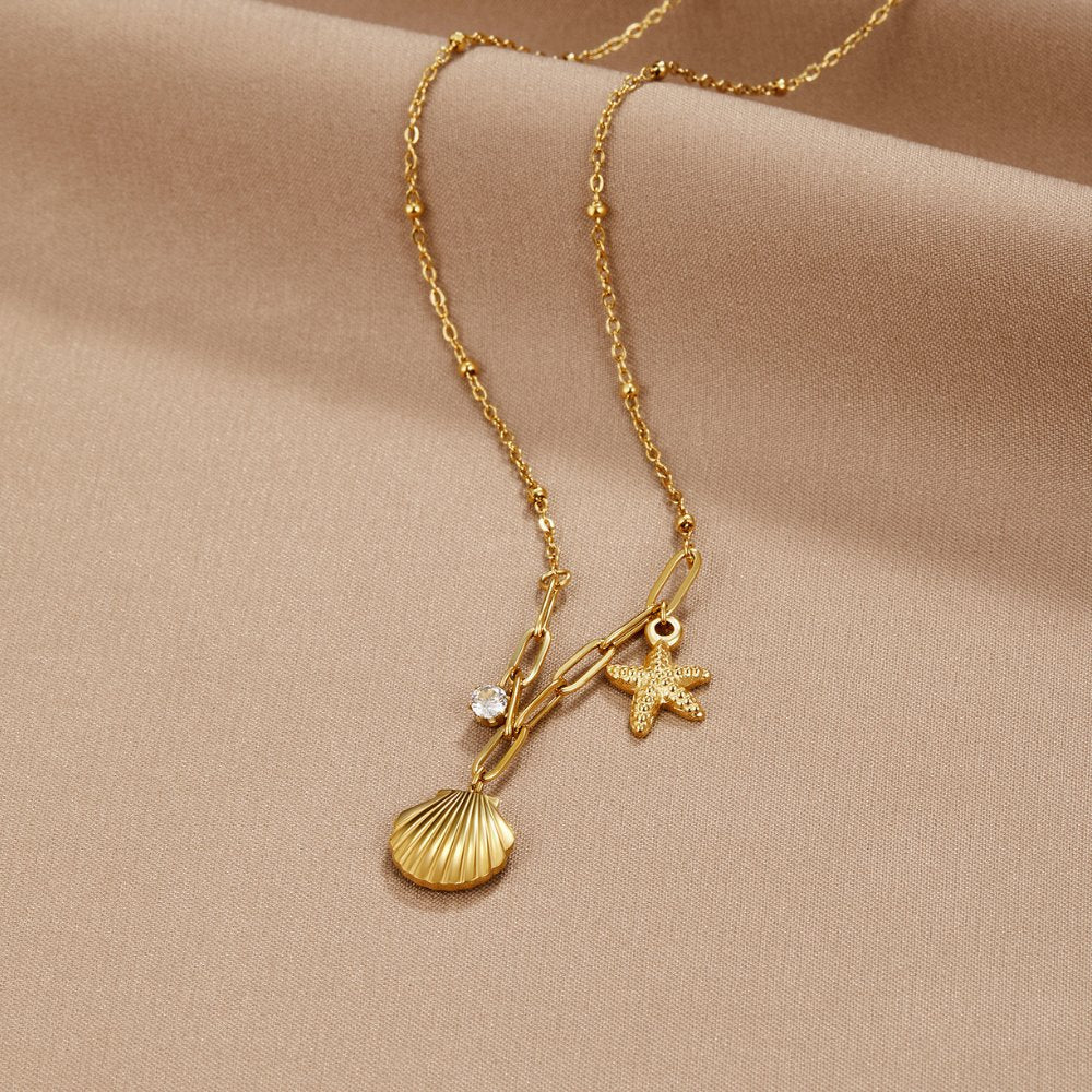 Goldene Muschel & Seestern Halskette