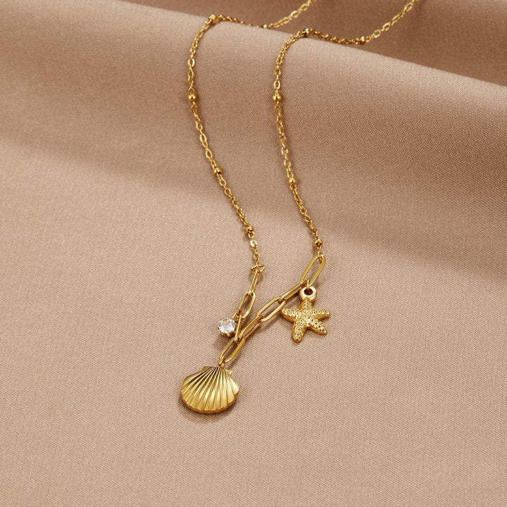 Goldene Muschel & Seestern Halskette