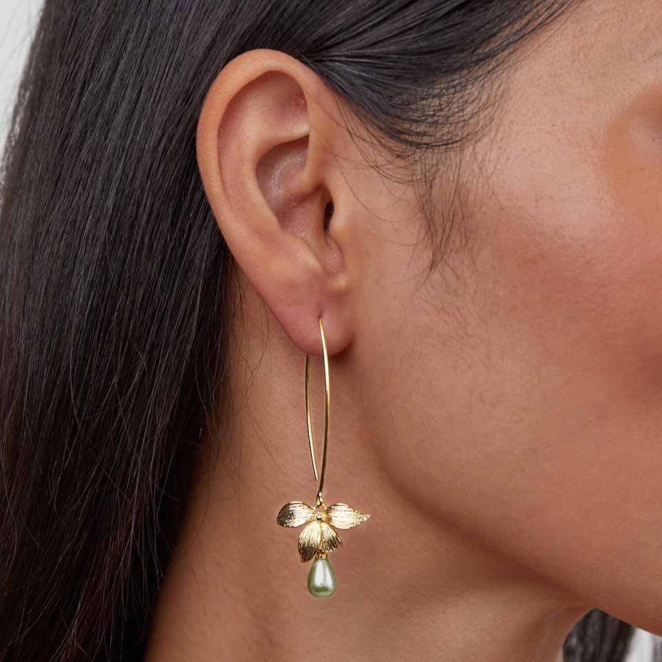 JADE PEARL &amp; BLOSSOM DROP EARRINGS