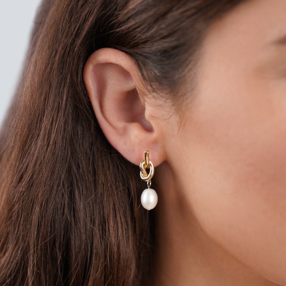 KNOTTED GOLD &amp; FRESHWATER PEARL EARRINGS