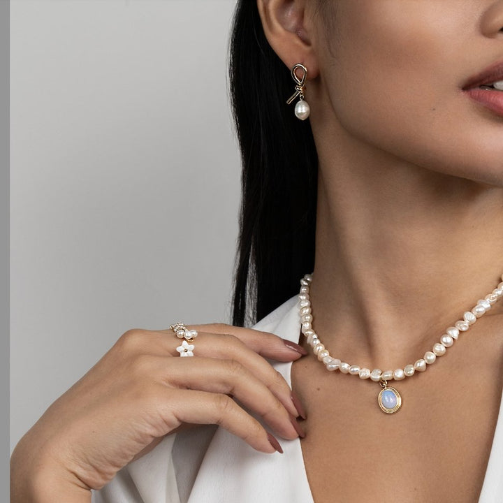 KNOTTED GOLD &amp; FRESHWATER PEARL EARRINGS