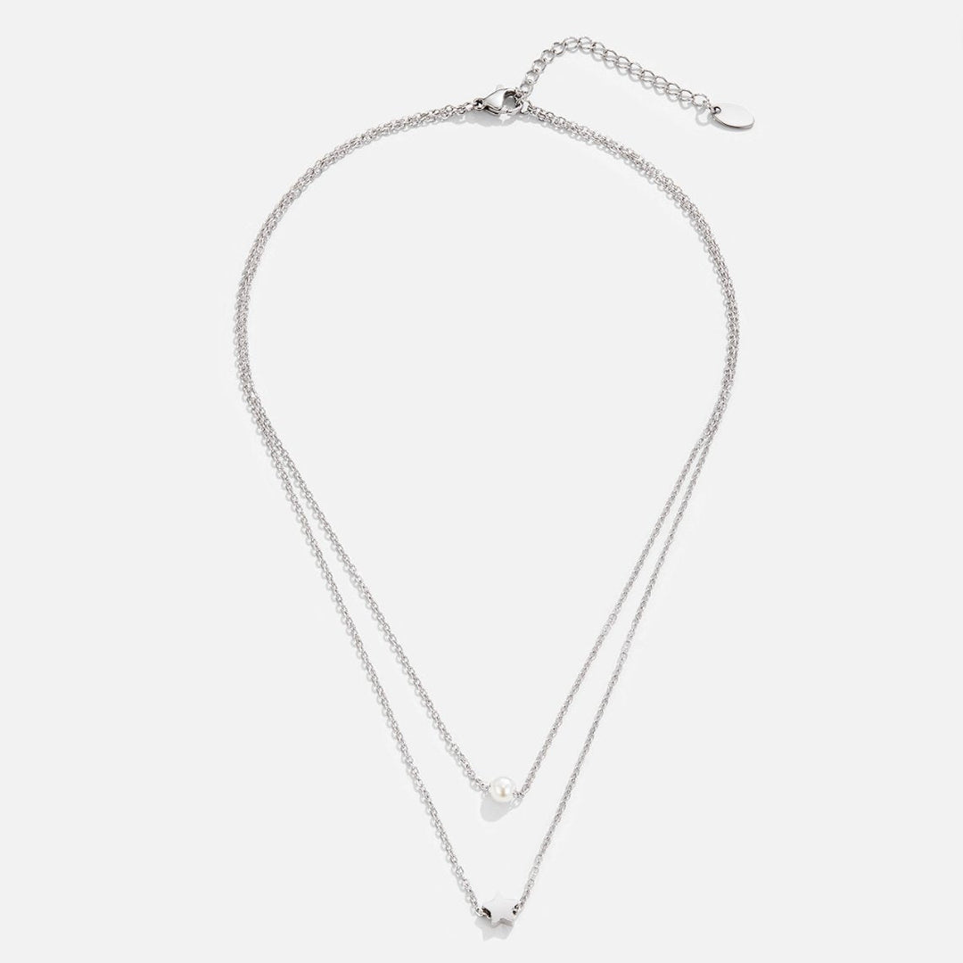 LAYERED SILVER STAR &amp; PEARL NECKLACE
