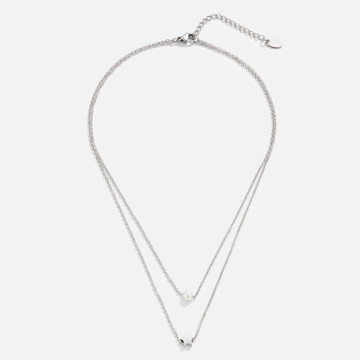 LAYERED SILVER STAR &amp; PEARL NECKLACE