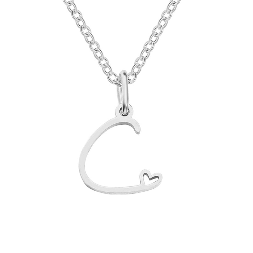 SILVER LETTER HEART NECKLACE