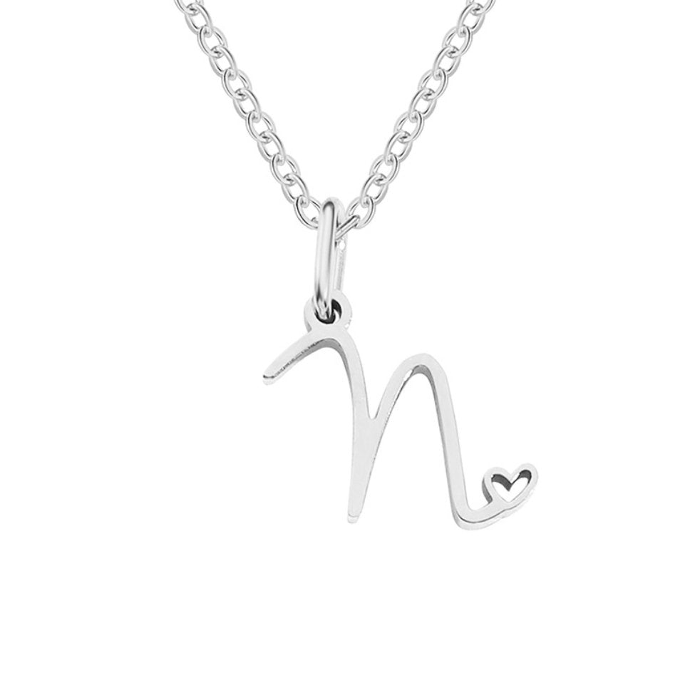 SILVER LETTER HEART NECKLACE