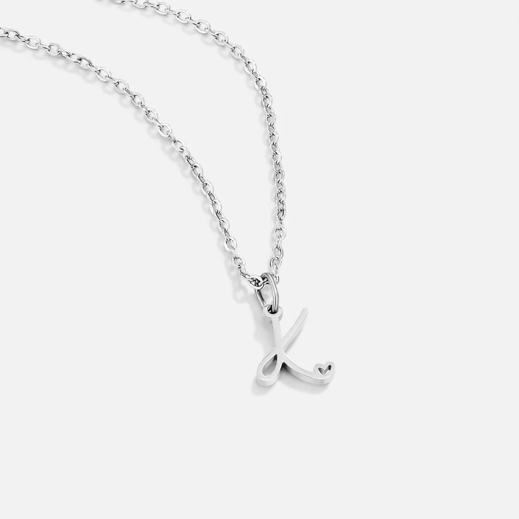 SILVER LETTER HEART NECKLACE