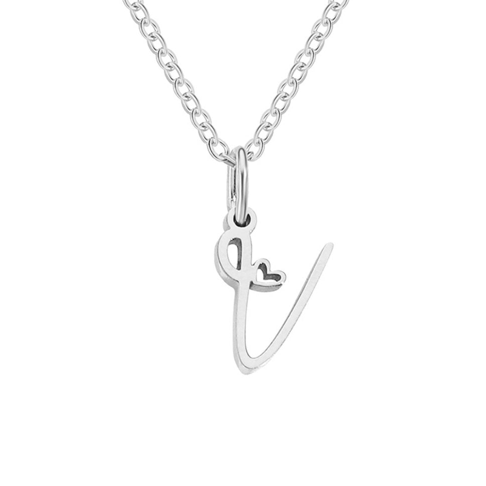 SILVER LETTER HEART NECKLACE