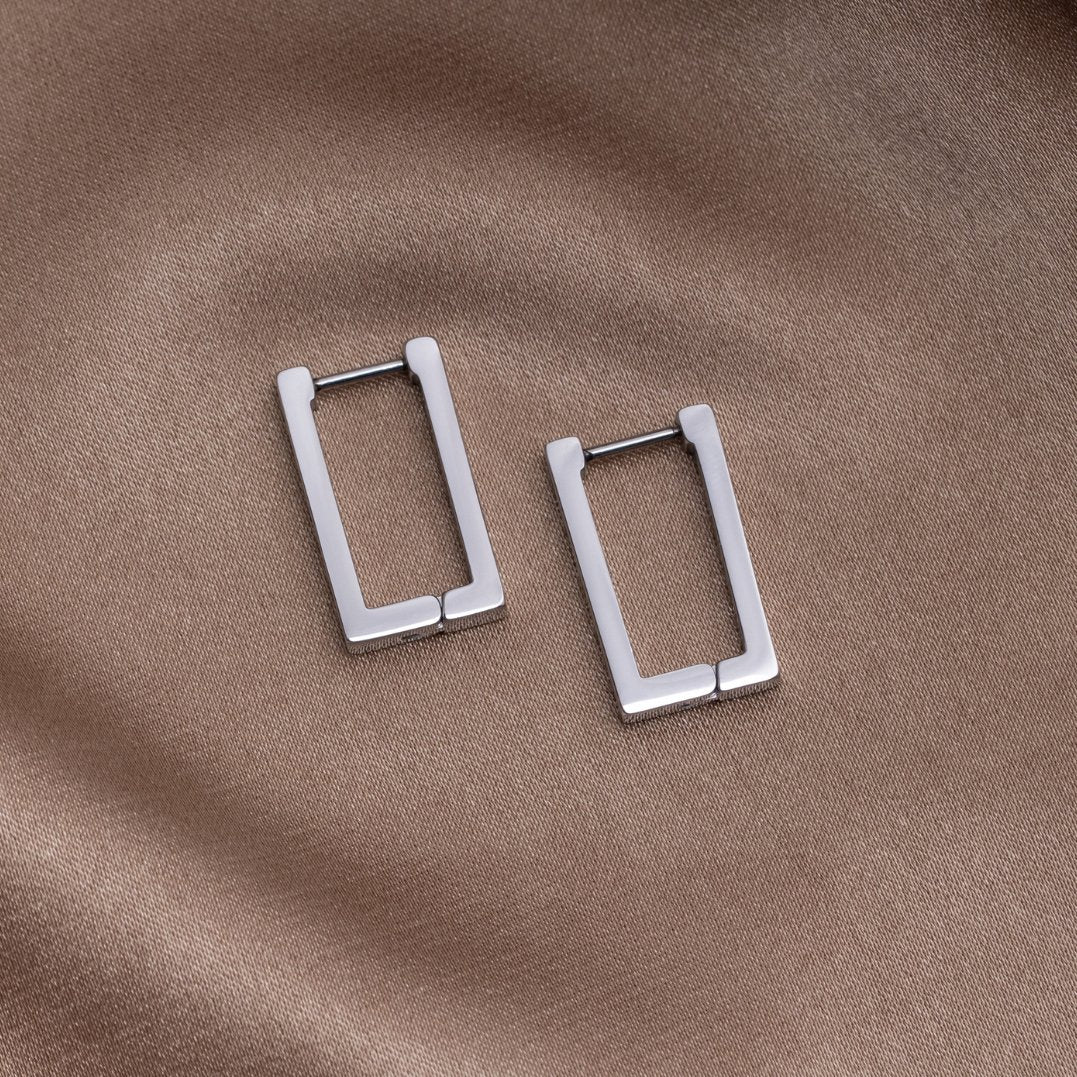 SILVER RECTANGULAR HOOP EARRINGS