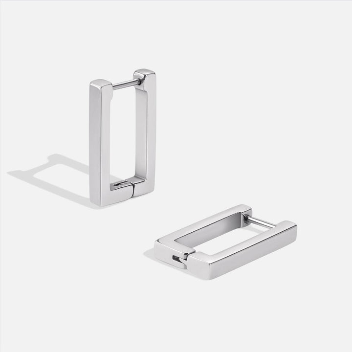 SILVER RECTANGULAR HOOP EARRINGS