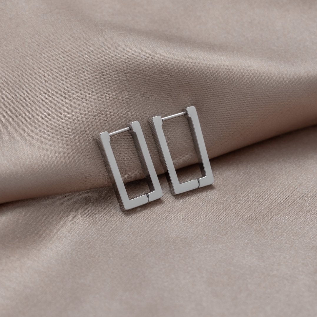SILVER RECTANGULAR HOOP EARRINGS