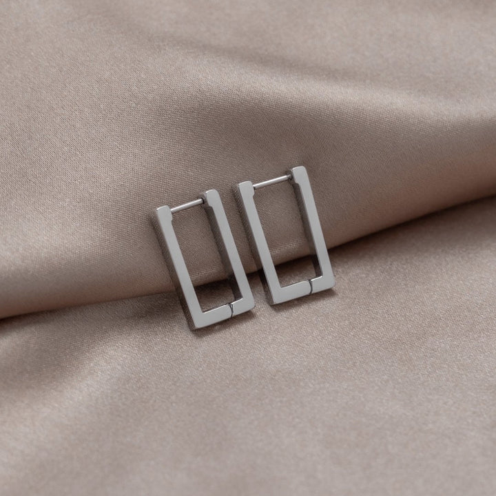 SILVER RECTANGULAR HOOP EARRINGS