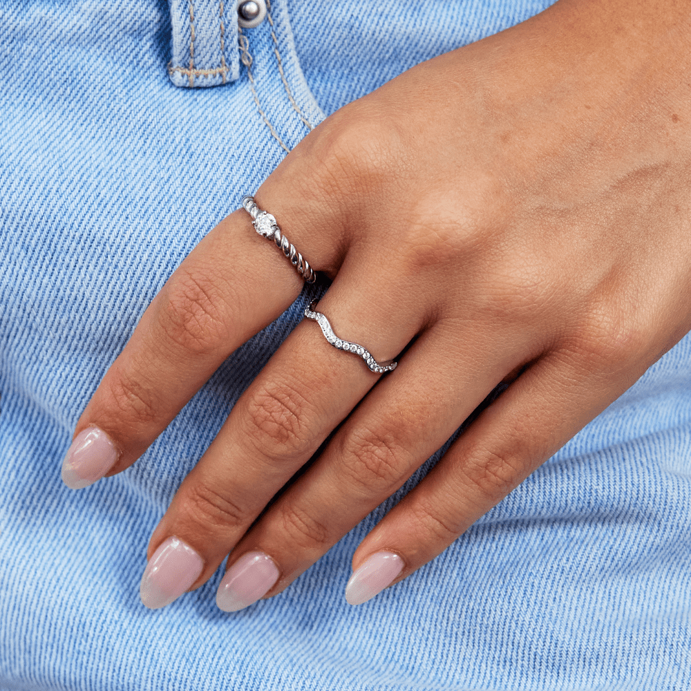 ZENYA CRYSTAL &amp; SILVER WAVE RING