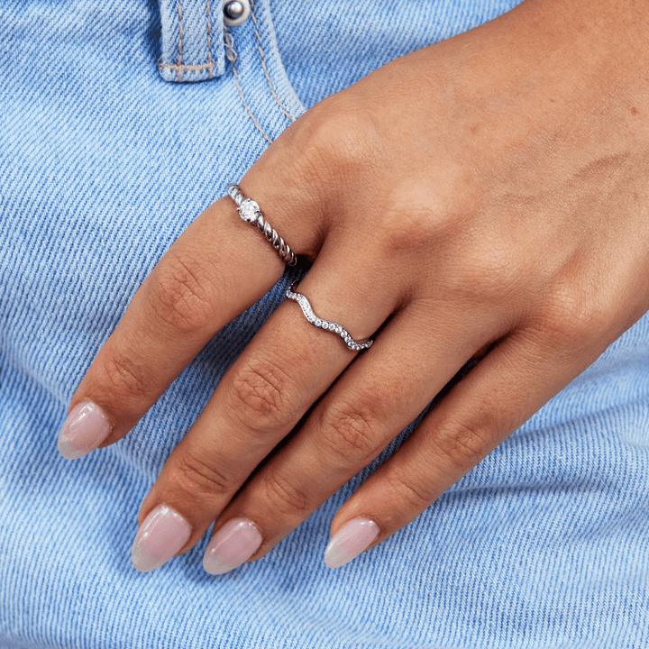 ZENYA CRYSTAL &amp; SILVER WAVE RING